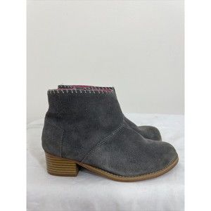 Tom's Girls 3 Boots Gray Suede Leather Ankle Excellent